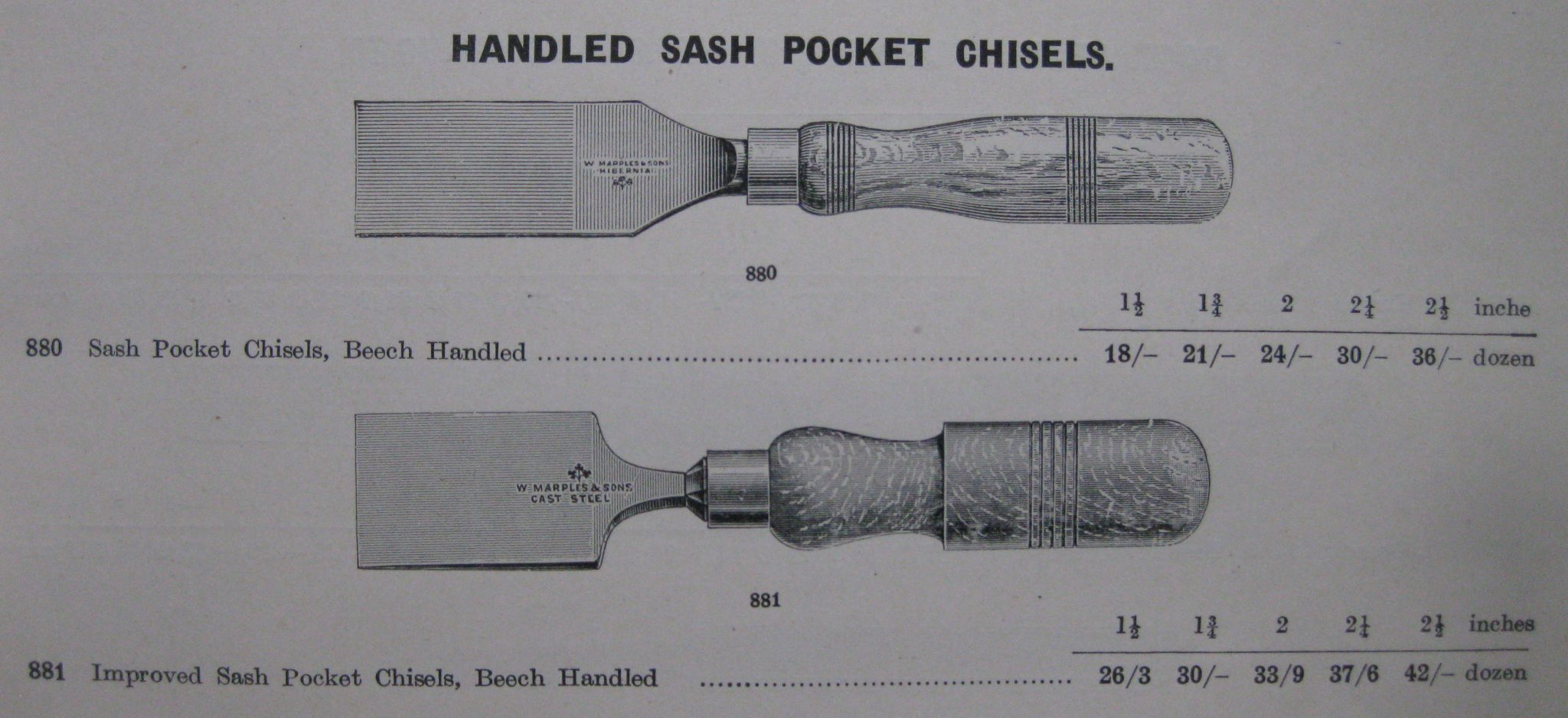 Sash Pocket Chisels William Marples and Sons, Ltd.